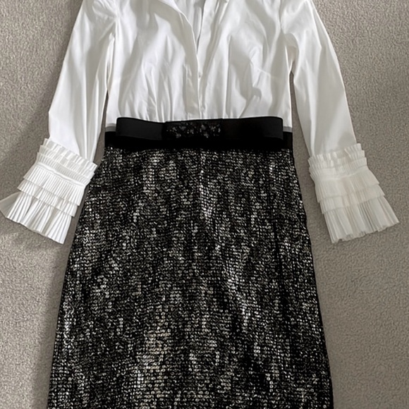 Bcbg MazAxria black and white pleated cuffs long sleeves dress Size 4 - Picture 3 of 17